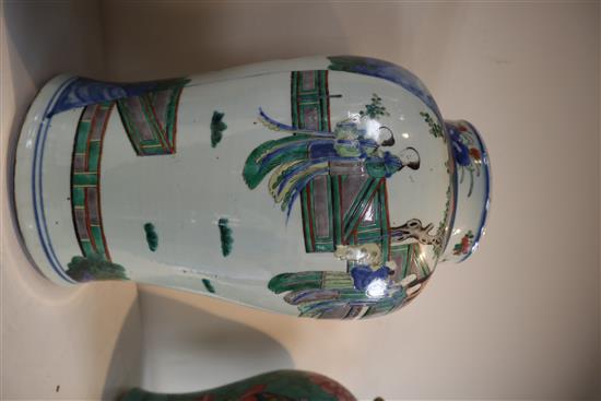 A Chinese wucai baluster vase, 19th century, H.39cm, cracks